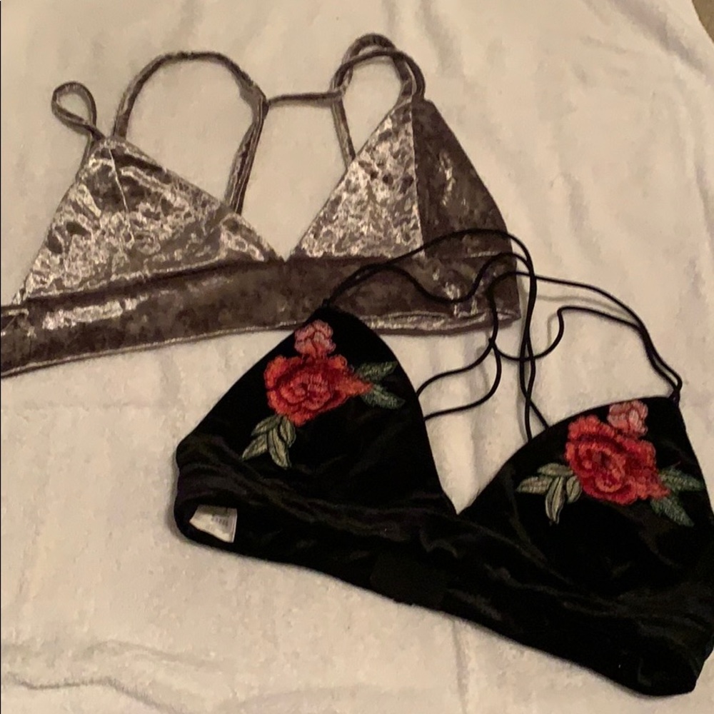 Two velour bralettes